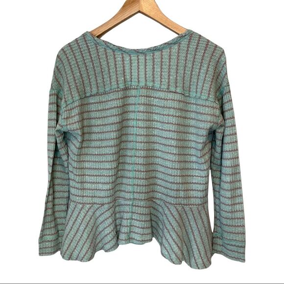 Free People We the Free Auntie Em Peplum Thermal Striped Waffle Knit Top Small - Picture 5 of 7